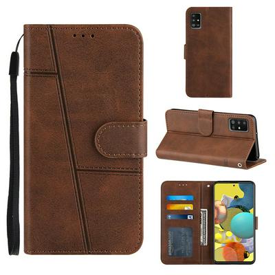For Samsung Galaxy A51 5G Stitching Calfskin Scratch Resistant Flip Leather Case with Stand and Card Slots Function