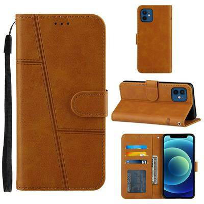 For iPhone 12 mini(5.4) Stitching Calfskin Scratch Resistant Flip Leather Case with Stand and Card Slots Function