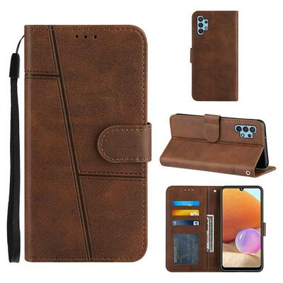 For Samsung Galaxy A32 4G Stitching Calfskin Scratch Resistant Flip Leather Case with Stand and Card Slots Function