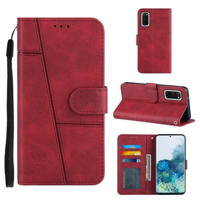 For Samsung Galaxy S20 Stitching Calfskin Scratch Resistant Flip Leather Case with Stand and Card Slots Function