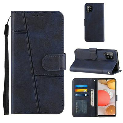 For Samsung Galaxy A42 5G Stitching Calfskin Scratch Resistant Flip Leather Case with Stand and Card Slots Function