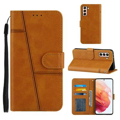 For Samsung Galaxy S21+ 5G Stitching Calfskin Scratch Resistant Flip Leather Case with Stand and Card Slots Function