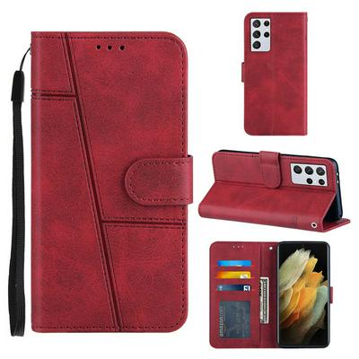 For Samsung Galaxy S21 Ultra 5G Stitching Calfskin Scratch Resistant Flip Leather Case with Stand and Card Slots Function