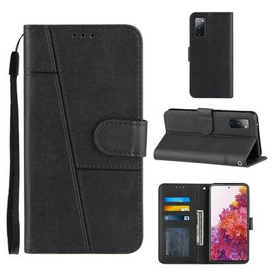 For Samsung Galaxy S20 FE Stitching Calfskin Scratch Resistant Flip Leather Case with Stand and Card Slots Function