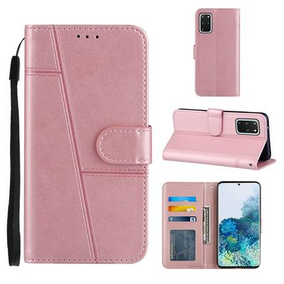 For Samsung Galaxy S20+ Stitching Calfskin Scratch Resistant Flip Leather Case with Stand and Card Slots Function