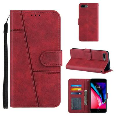 For iPhone 7 Plus / 8 Plus Stitching Calfskin Scratch Resistant Flip Leather Case with Stand and Card Slots Function