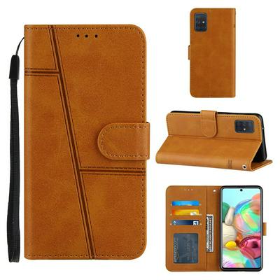 For Samsung Galaxy A71 Stitching Calfskin Scratch Resistant Flip Leather Case with Stand and Card Slots Function