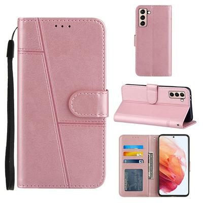 For Samsung Galaxy S21 5G Stitching Calfskin Scratch Resistant Flip Leather Case with Stand and Card Slots Function