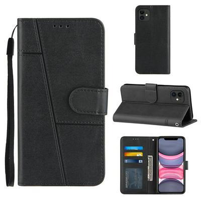 For iPhone 11(6.1) Stitching Calfskin Scratch Resistant Flip Leather Case with Stand and Card Slots Function
