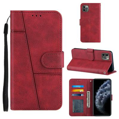 For iPhone 11 Pro Max(6.5) Stitching Calfskin Scratch Resistant Flip Leather Case with Stand and Card Slots Function
