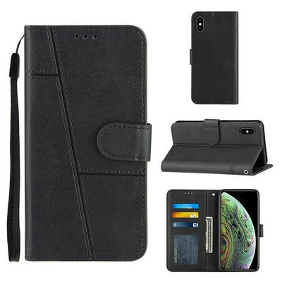 For iPhone Xs Max 6.5 Stitching Calfskin Scratch Resistant Flip Leather Case with Stand and Card Slots Function