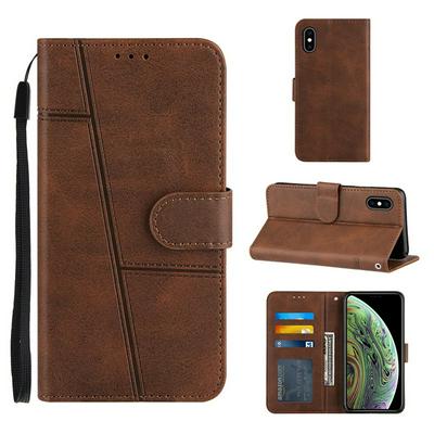 For iPhone X/XS Stitching Calfskin Scratch Resistant Flip Leather Case with Stand and Card Slots Function