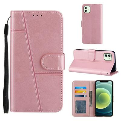 For iPhone 12/12 Pro(6.1) Stitching Calfskin Scratch Resistant Flip Leather Case with Stand and Card Slots Function