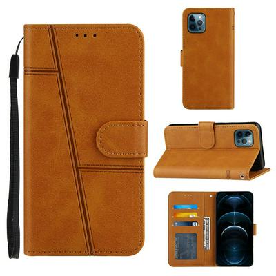 For iPhone 12 Pro Max(6.7) Stitching Calfskin Scratch Resistant Flip Leather Case with Stand and Card Slots Function