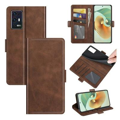 For ZTE Axon 30 Pro 5G Double Buckle Wallet Style Folio Flip Leather Case with Stand and Card Slots Function