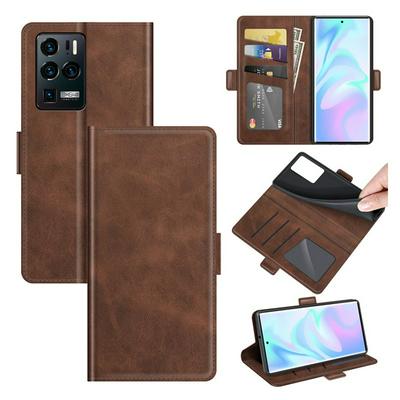 For ZTE Axon 30 Ultra 5G Double Buckle Wallet Style Folio Flip Leather Case with Stand and Card Slots Function