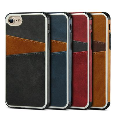 Hit Color with Card Holder Slots PU Leather Coated TPU Back Cover Protective Case for iPhone 7 / 8 