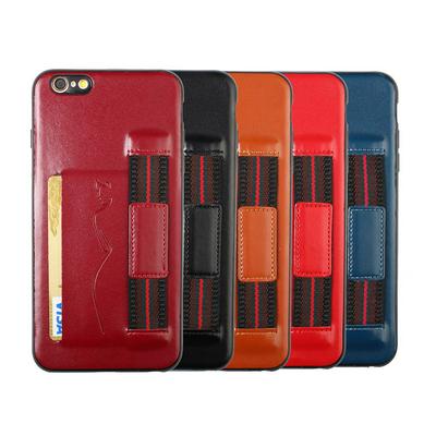 Back Card Slot Phone Case for iPhone 6 Plus, Leather Coated Soft TPU Phone Cover With Hand Strap