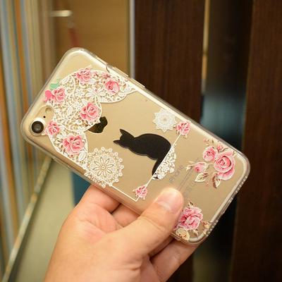 Relief Colored Painting High Transparent Ultrathin Acrylic TPU Back Cover Case for iPhone 6 / 6S - Cat