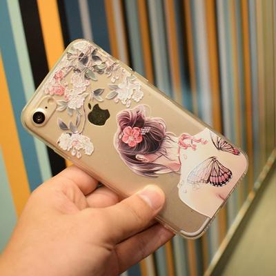 Relief Colored Painting High Transparent Ultrathin Acrylic TPU Back Cover Case for iPhone 6 / 6S - Girl