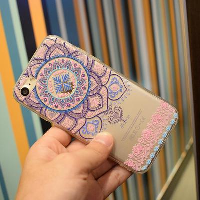 Relief Colored Painting High Transparent Ultrathin Acrylic TPU Back Cover Case for iPhone 6 / 6S - Mandala