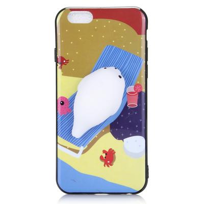 Smooth Surface 3D Cute Squishy Finger Pinch Soft TPU + Silicone Hybrid Back Cover Case for iPhone 6 / 6S - Seal and Crabs