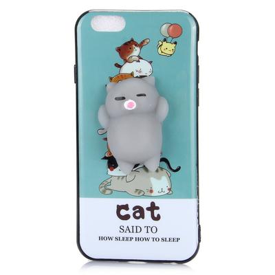 Smooth Surface 3D Cute Squishy Finger Pinch Soft TPU + Silicone Hybrid Back Cover Case for iPhone 6 / 6S - Blue Bottom Grey Cat