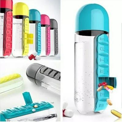 600ml Sports Plastic Leakproof Bottle Tumbler Water Bottle Combine Daily Pill Boxes Organizer Outdoor Drinking Bottles 