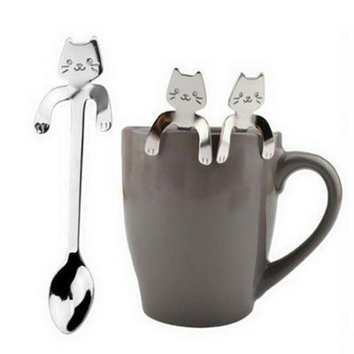 Cute Cartoon Cat Shape Stainless Steel Handle Hanging Tea Coffee Spoon Ice Cutlery Dinnerware Outdoor Camping Picnic Tableware