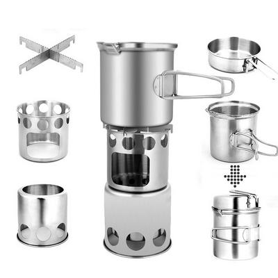 Outdoor Product 304 Stainless Steel Portable Camping Pots Pot, Frying Pan Fire Stove Wood Stove Equipment Panic Sets