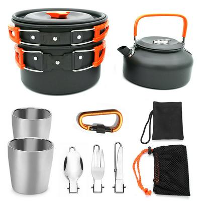 Outdoor Camping Teapot Set Pot Portable Cookware Combination Field Pot Set Picnic Hiking Tableware With Foldable Spoon Fork Knife Kettle Cup