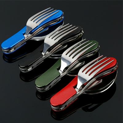 4 in 1 Outdoor Picnic Dinnerware Fork + Spoon + Knife + Bottle Opener Ccamping  Folding Pocket Kits for Hiking  Travel