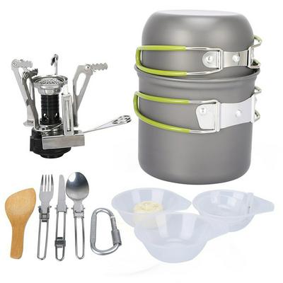 Outdoor Portable Camping Pot 1-2 People Picnic Cooker DS-101 Cook Set Removable Pot Cutlery Cooker Tank Mount Ultralight Cookware For Backpacking Hiking