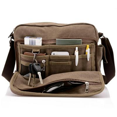 Men's Casual Canvas Shoulder Bag Messenger Bag with Multiple Pockets