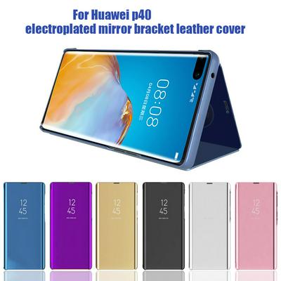 Clear View Cover Electroplated Mirror Translucent PU Leather + PC with Triangle Viewing Stand Flip Case for Huawei P40