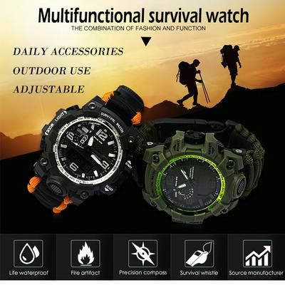Survival Watch Outdoor Camping Compass Thermometer Rescue Bracelet Equipment Kit