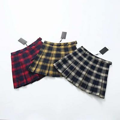 Spring Summer Women Fashion Skirts Cute Yellow Black Red Lattice Pleated Skirt Punk Style High Waist for Female Short Skirt