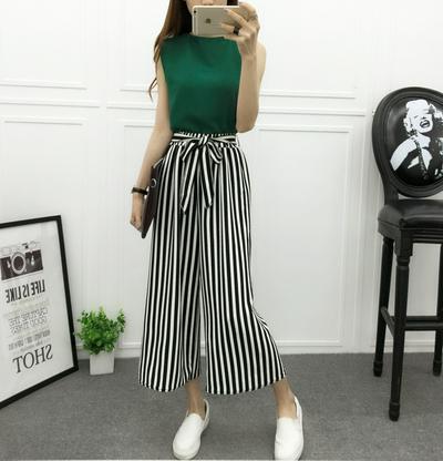 Wide Leg Pants Women High Waist Plaid Striped Loose Palazzo Pants Elegant Trousers