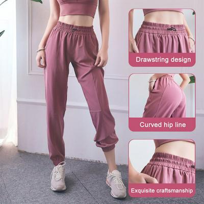 Women's Loose and Breathable Running Fitness Pants Stitching Sports Quick-drying Yoga Pants with Pockets Drawstring 