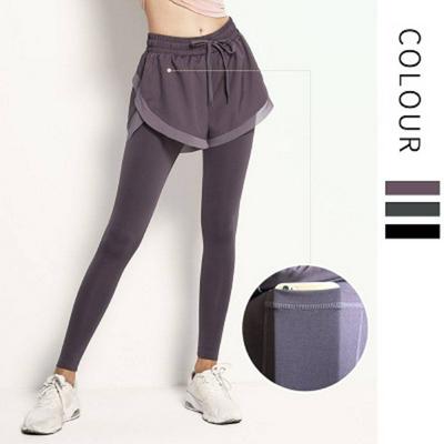New Women's Fake Two-piece Pocket Running Fitness Pants Stretch Tight Quick-drying Yoga Pants