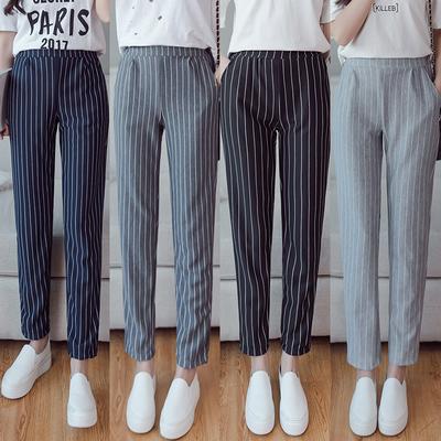 Ankle-Length Harem Pants  England Style Striped Pants Women's Elastic Waist Strip Spring Summer Pants