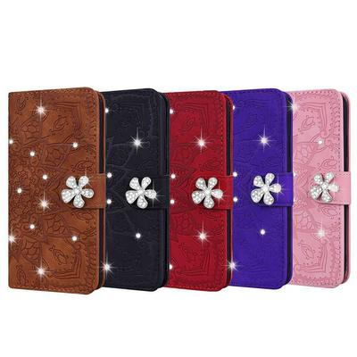 Wallet Phone Case for iPhone 11, Calf Embossed (paste diamond) Leather Phone Cover With Card Slots
