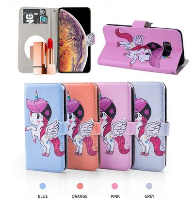 Pegasus Unicorn Pattern with Makeup Mirror PU Leather + Soft TPU with Stand Support and Card Holder and Wallet Slots Protective Case for Samsung Galaxy S8 / G9500 