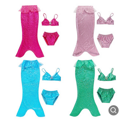 2019 Girls Bikini Mermaid Swimsuit Children's Split Swimsuit Polyester Three-Piece Suit Mermaid Tail for 3-12 Year-Old Girls Children