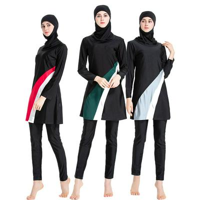 Three-piece set Color-blocking Slim-fit Muslim Hui Conservative Swimsuit Beach Swimwear