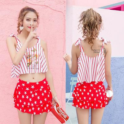 Women's Hight-waisted Two Pieces Swimsuit Polka Dot Bottom and Striped Top