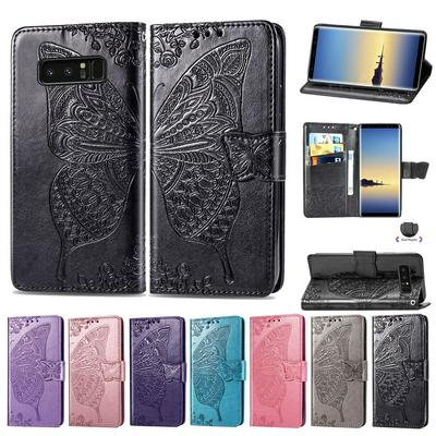 Wallet Case for Samsung Galaxy Note 8, Leather Phone Cover with Debossed Butterfly and Magnetic Closure
