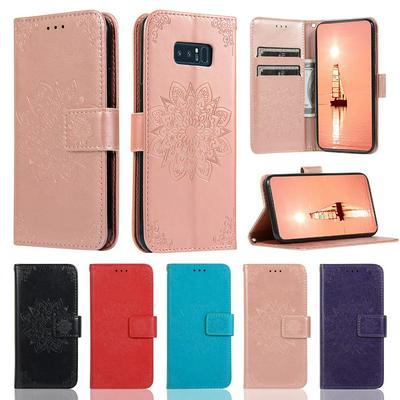 Embossed Wallet Case for Samsung Galaxy Note 8, Plain Leather Coated Phone Cover with Hidden Kickstand and Lanyard