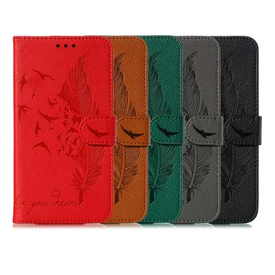 Feather-printed Wallet Case for Samsung Galaxy S9+, Litchi-textured Leather Phone Cover with Hidden Kickstand