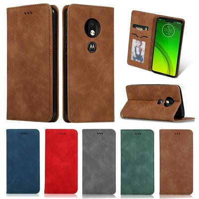Solid Color PU Leather + Soft TPU with Picture Frame Card Slots Stand Wallet Protective Case for Motorola Moto G7 Power Europe